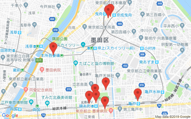 墨田区の保険相談窓口のマップ